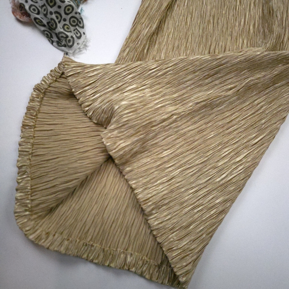 C'est Duo Gold Wide-Leg Pleated Pants Sz L - Picture 9 of 10